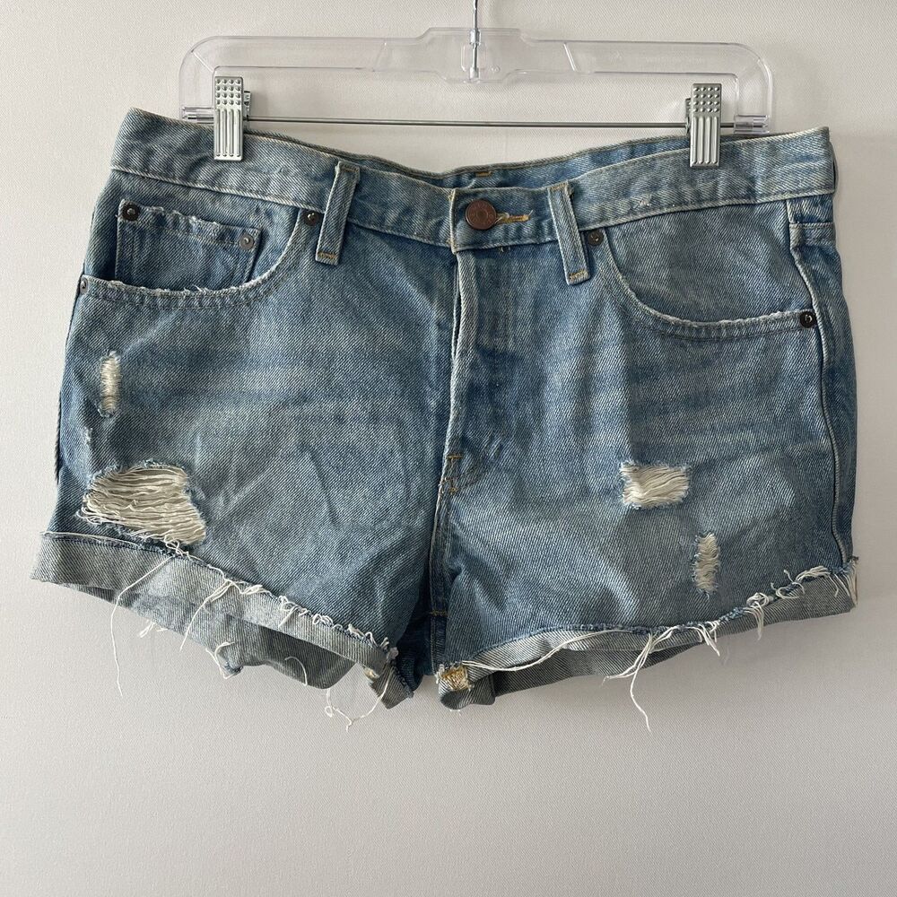 BDG Denim Shorts Tomgirl Mid Rise Distressed Frayed Hem Women Size 28